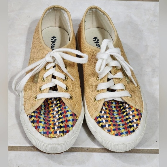 Superga raffia woven multi color‎ boho fashion sneakers size 7 - Picture 2 of 10